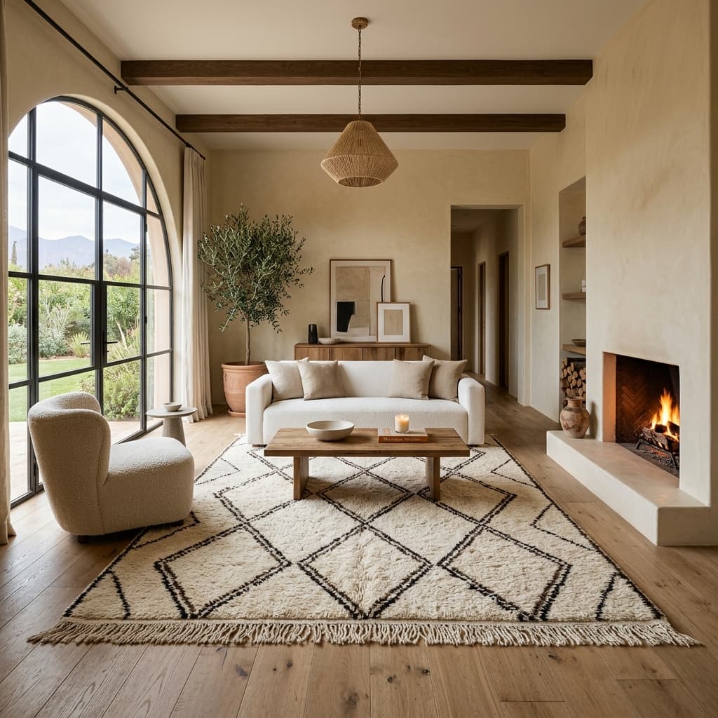 Intérieur élégant avec tapis Beni Ouarain